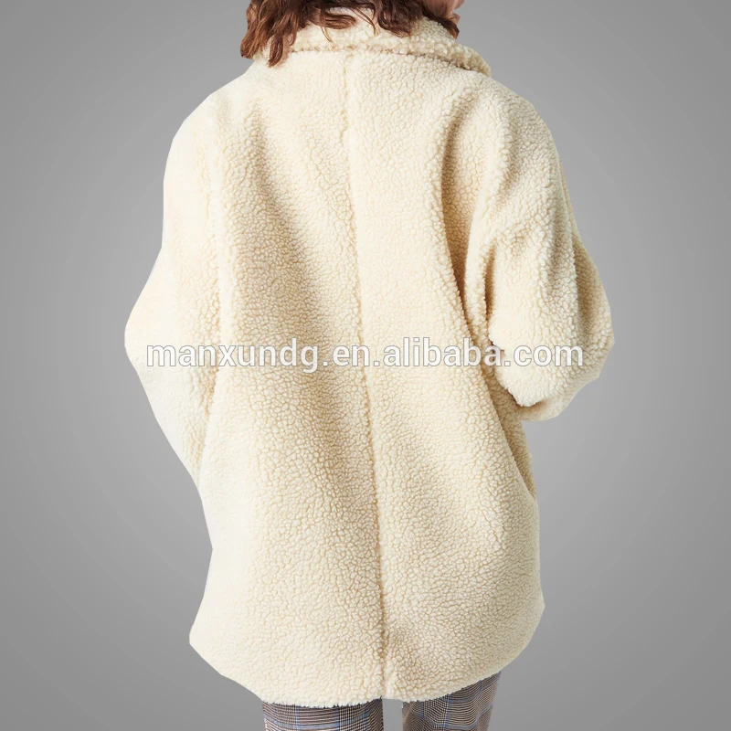 OEM Factory Winter Jacket Design Women White Teddy Faux Fur Jacket Wholesale Button Up Jacket With Pocket For Women 5