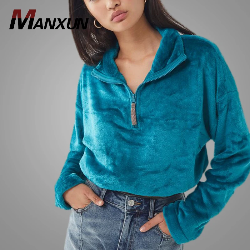 Wholesale China Blue Angel Girls Fleece Pullover Top Casual Crop Soft Fleece Women Sweatshirt Hoodie
