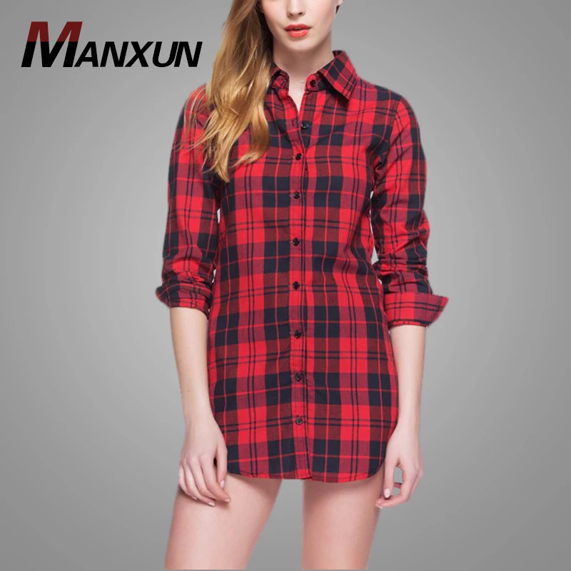 Hot Sale Women Blouses Wild Casual Streetwear Shirt Women Plus Size Blouse Classic Plaid Flannel Woven Shirt