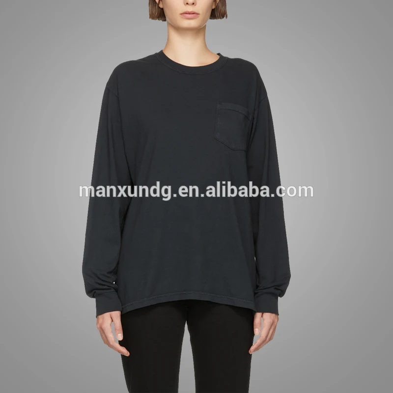 Wholesale Cheap Pocket Black T-Shirt Women Long Sleeve Sweatshirt T Shirts
