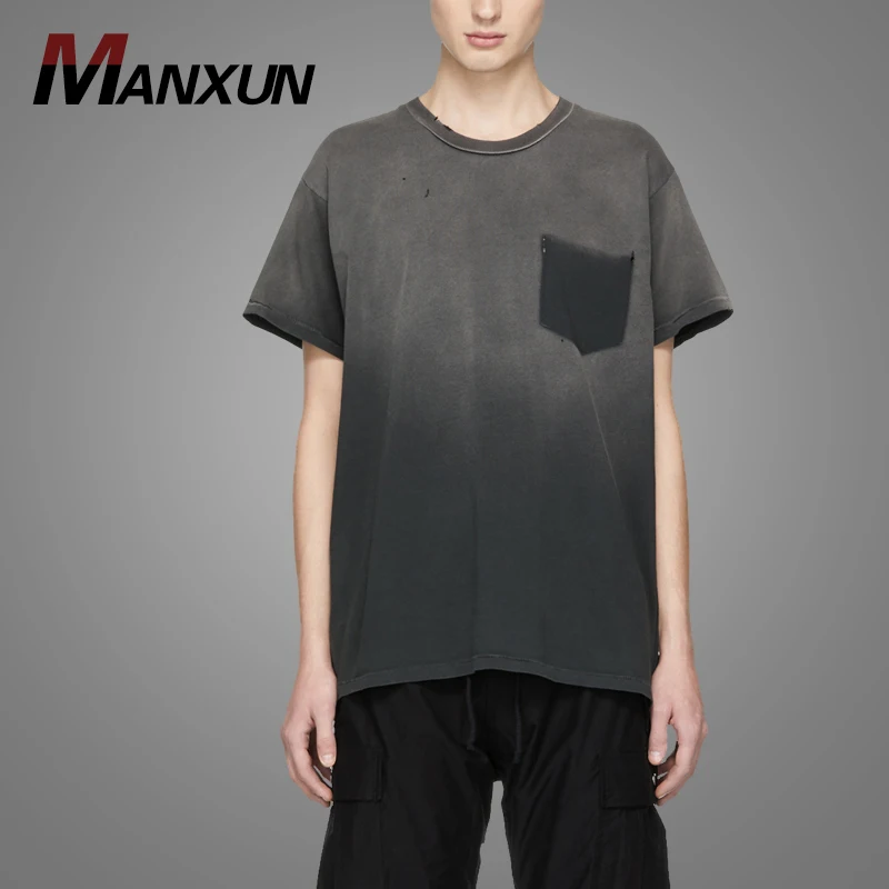 Custom Black Logo T-Shirt Dip Dye Two Tone Colour Block Cotton Mens T Shirt 2018