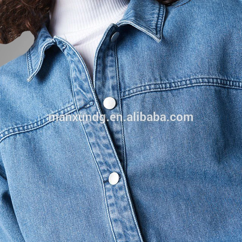 Wholesale Custom Light Blue Button Down Women Denim Jacket Autumn Fashion Slim Fit Button Up Jean Jacket 2019 3