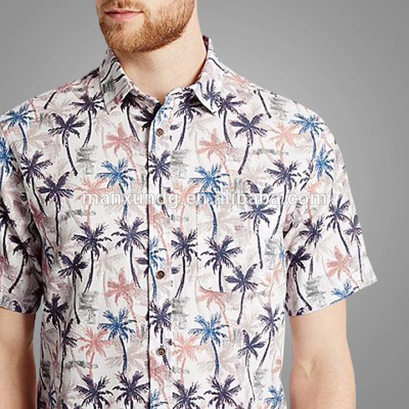 Fashion Short Sleeves Cotton Shirt Printed Shirt Top With Pocket
