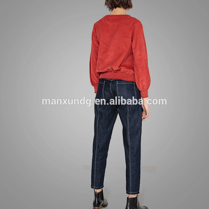 Wholesale Round Neck Casual Clothes Cozy Soft Oversized Sweatshirt Dropped Sleeves Elastic Waist Cuffs Tops Blouse 3