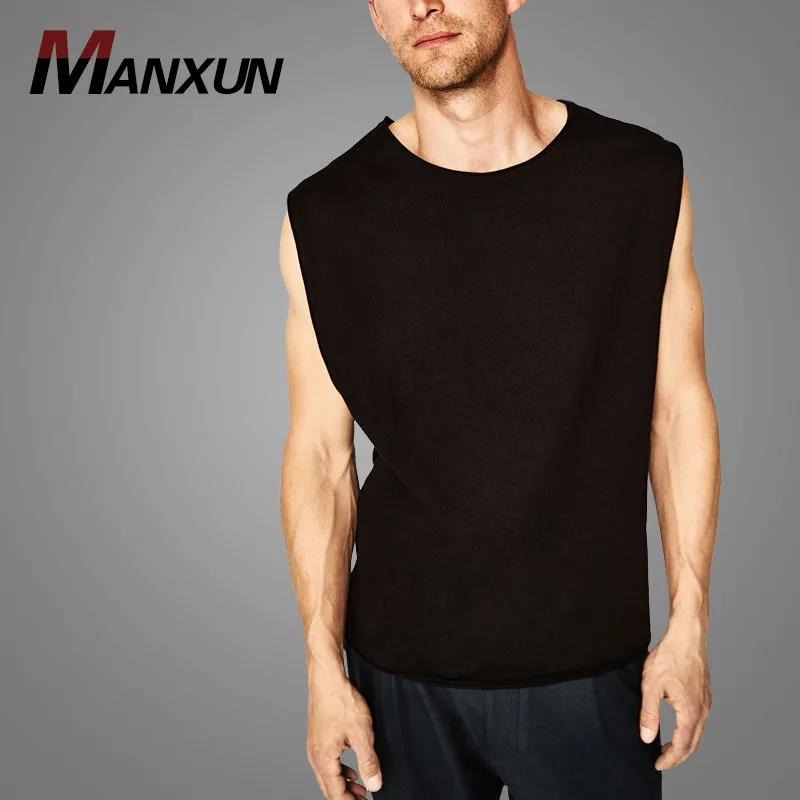 Plain Black Mens Tank Top Sleeveless Back Closure Tank Tops Custom Logo Printing Tshirts