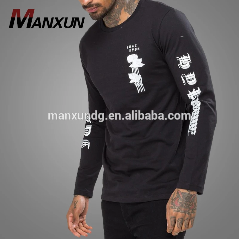 Hot Sale High Quality And Comfortable Cotton Print Black Long Sleeve T Shirt Men