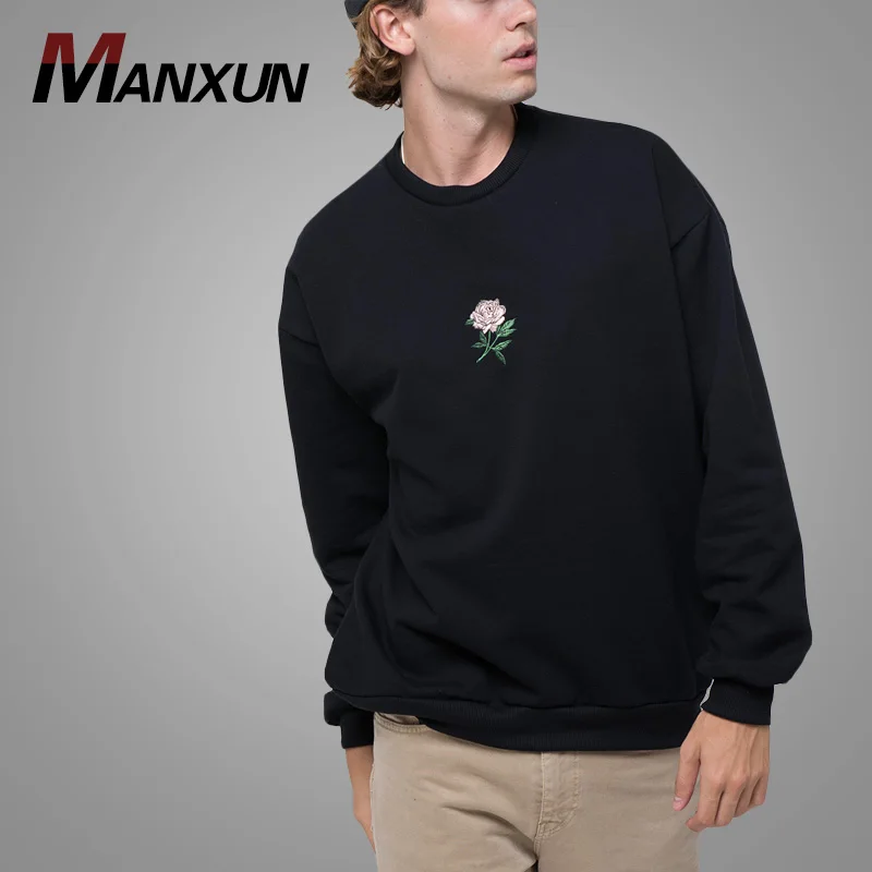 2018 Custom Men Cotton Crewneck Sweatshirt Latest Style Flower Embroidery Sweatshirts Mens Pullover