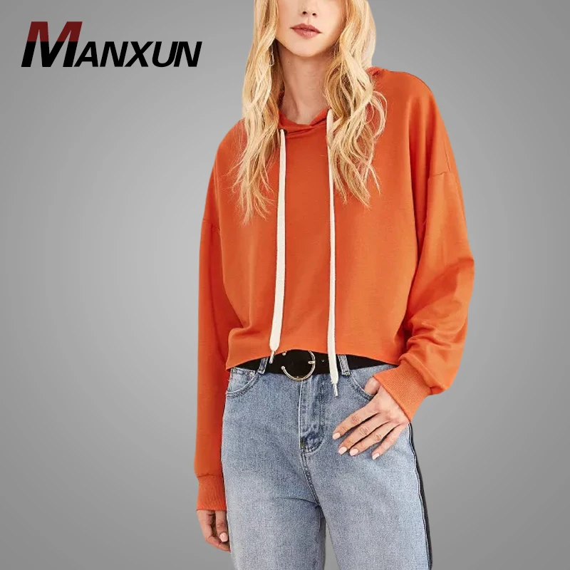 Wholesale Fashion Women Crop Sweatshirts  Drawstring Hoodie Sweatshirt Women Pullover Sweatshirt