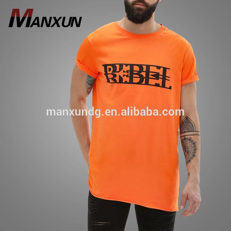 Latest Design Cheap Cotton Tshirt Slogan Printed Crew Neck Mens Orange T Shirt 2018