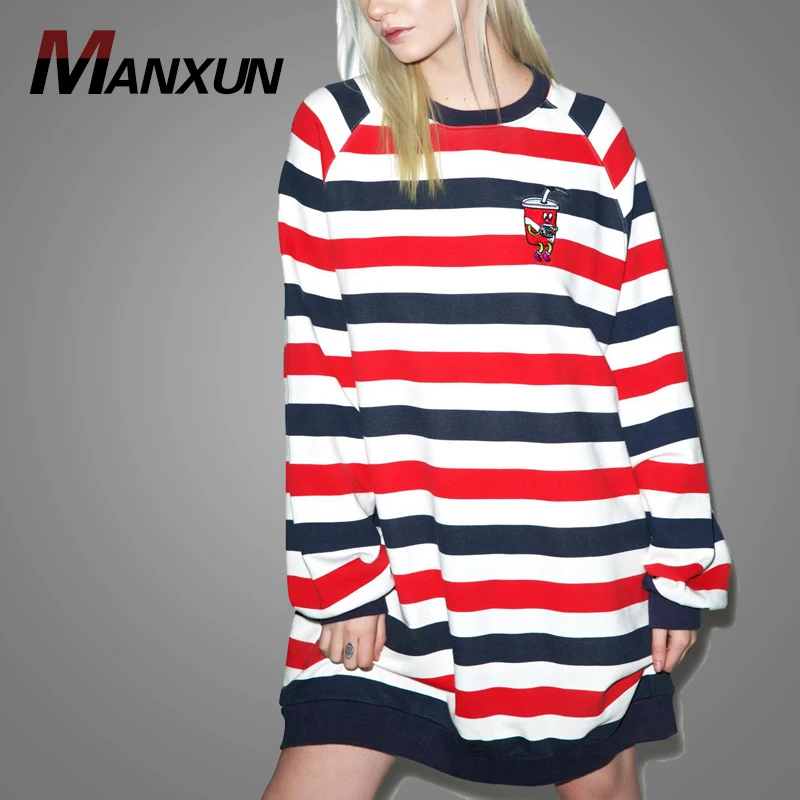 Custom Red And White Stripe Longline Sweatshirt Casual Women Oversized Sweatshirt