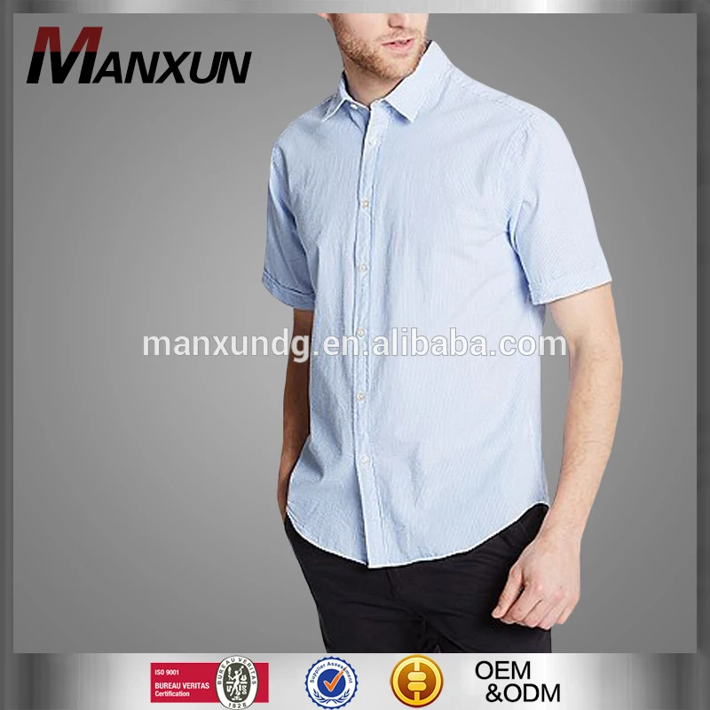Wholesale Short Sleeved Cotton Striped Shirt Pure Color Top For Men Elegant Business Shirt