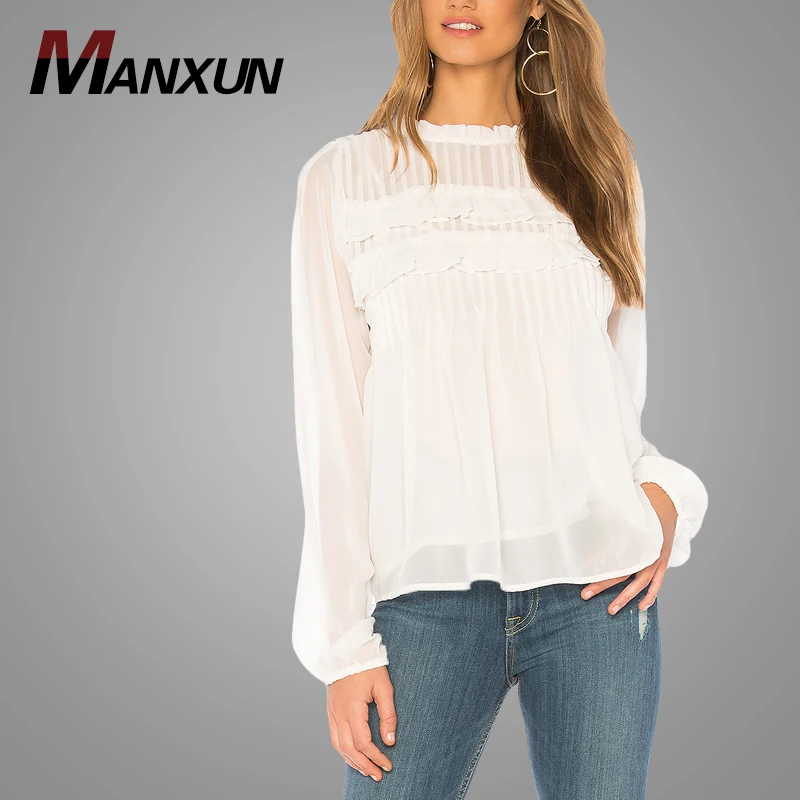 New Arrival Custom Fashion Women Ladies White Long Sleeve Tops Women Clothing Blouses 2018 New Designs