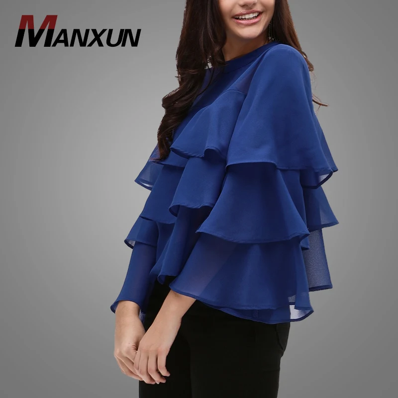 Wholesale Chian Long Sleeve Flare Ladies Blouse Top Elegant Normal Blouse Design