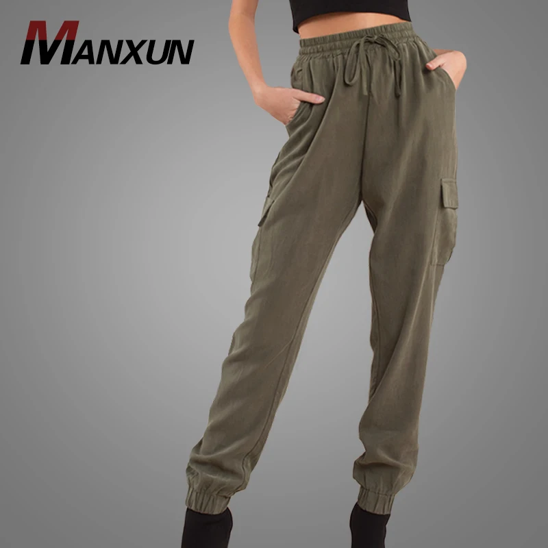 China Factory High Quality Elastic Waist Women Pants Hotsale Side Pocket Casual Pants