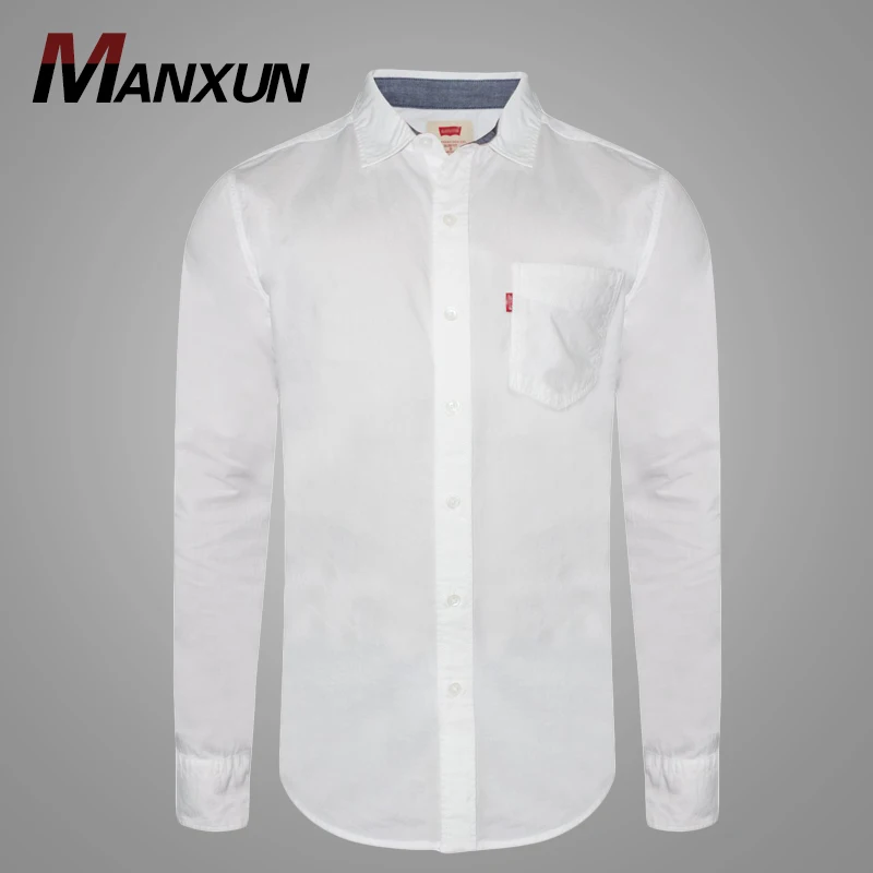 Dongguan White Long Sleeve 100% Cotton Button Up Men's  Shirt Custom Brand Logo Shirt for Men