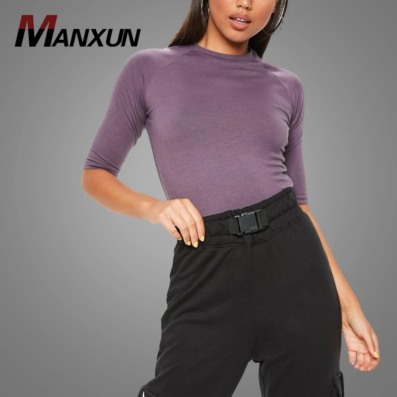 High Quality Purple High Neck Dry Slim Fitted Top T Shirt Blank Lady T-Shirt 20118