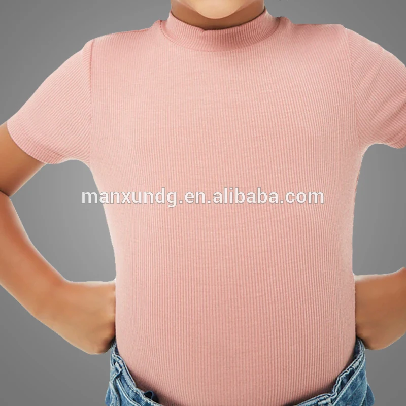 Girls Baby Clothes Ribbed Knit Bodysuit Plain Soft Top Tee Pink T-shirts For Girls