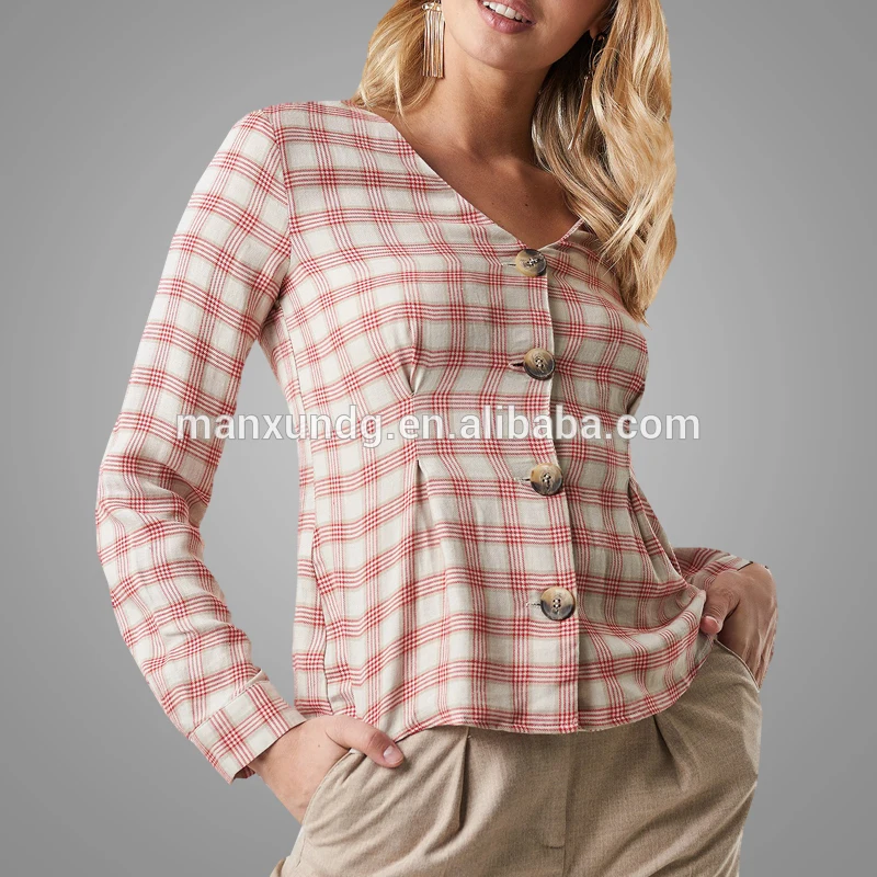  High Quality tartan plaid shirt blouse