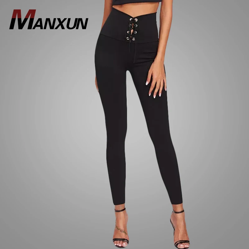 Latest Design Women Eyelet Lace Up Leggings Autumn Fashion Elegant Legging Polyester Crop Women Leggings