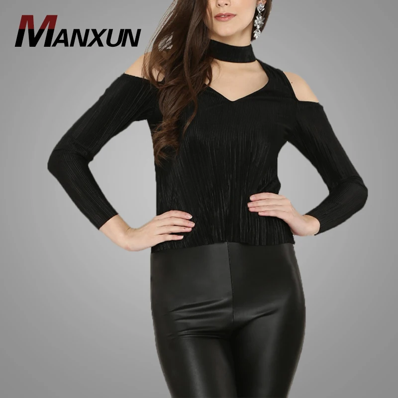 Latest Design Off The Shoulder Designer Blouse Cutting And Stitching Feminine Black Blouse