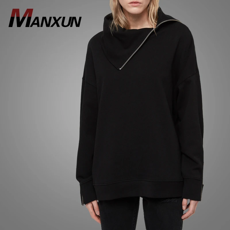 Fashion Women Autumn Long Sleeve Blouse New Modest Zipper Split Tops Classic Black Women Clothing Apparel