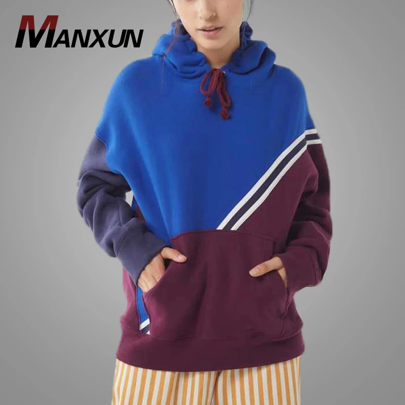 Custom Logo Printing Women Fashion Pullover Sports Casual Hoodies Women Oversized Color Block Hoodie