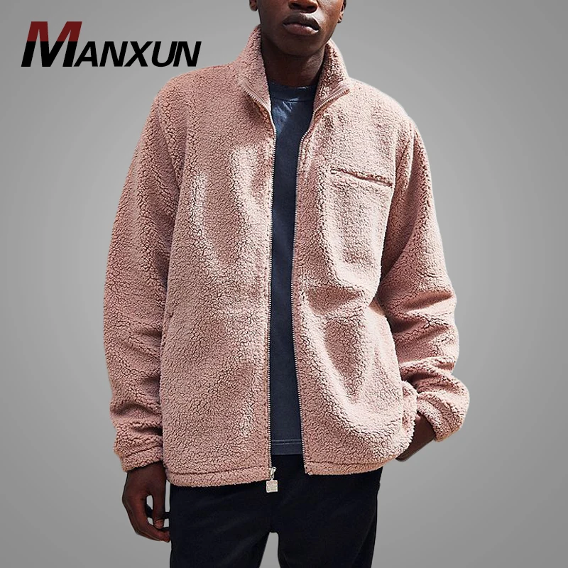2018 Faux Lambswool Full Zip Fleece Sherpa Jacket Mens Winter Thick Warm Faux Fur Men Coat