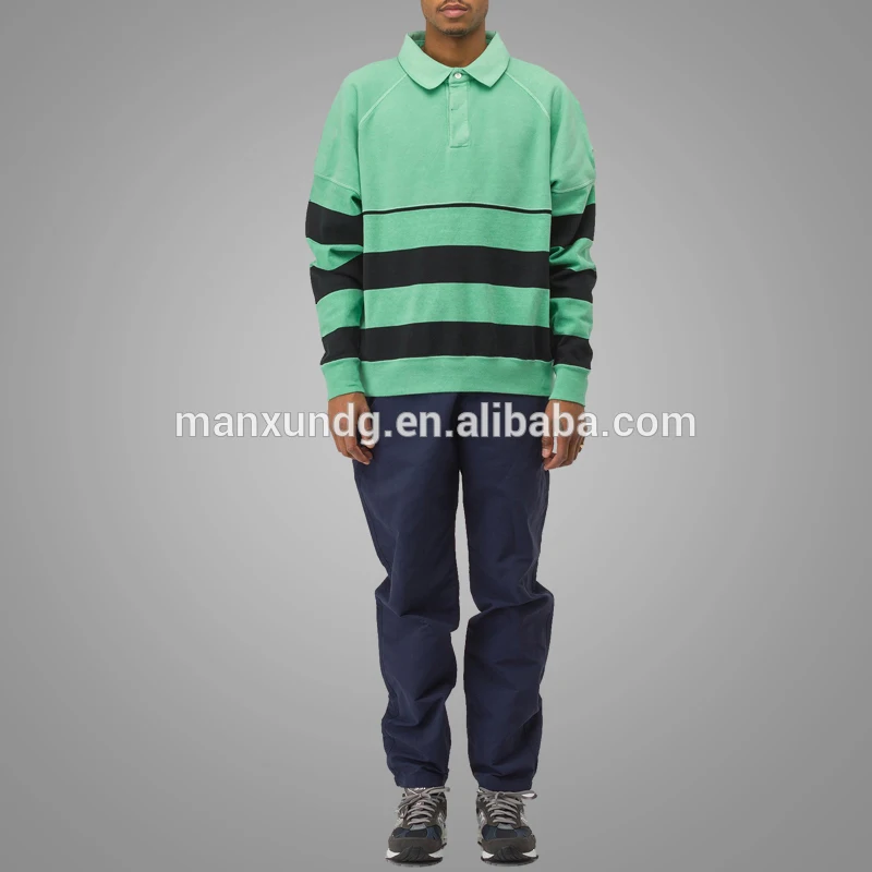 Wholesale Long Sleeve Stripe Polo Collared T Shirt Sweatshirt Green Polo Shirt Men 7