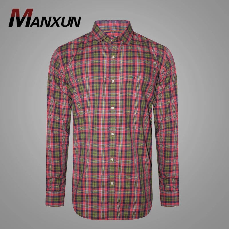 High Quality Custom Logo Polyester Men Plaid Shirt Casual Long Sleeve Shirt for Men
