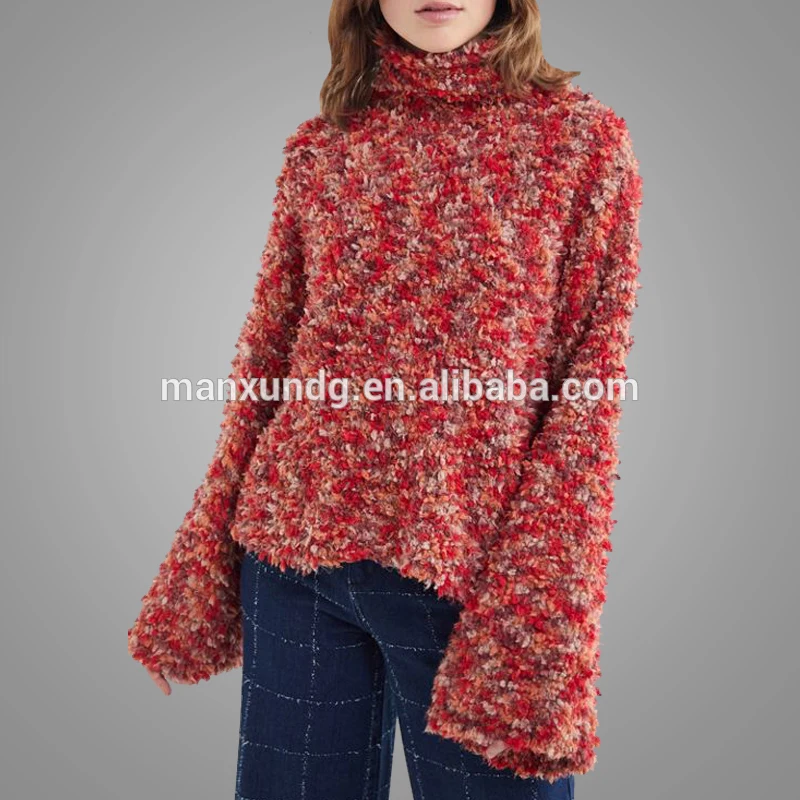 2019 Autumn New Arrival  Casual Loose Long Sleeve Pullover Sweaters Customized Fuzzy Turtlaneck Blouse And Tops For Female 7