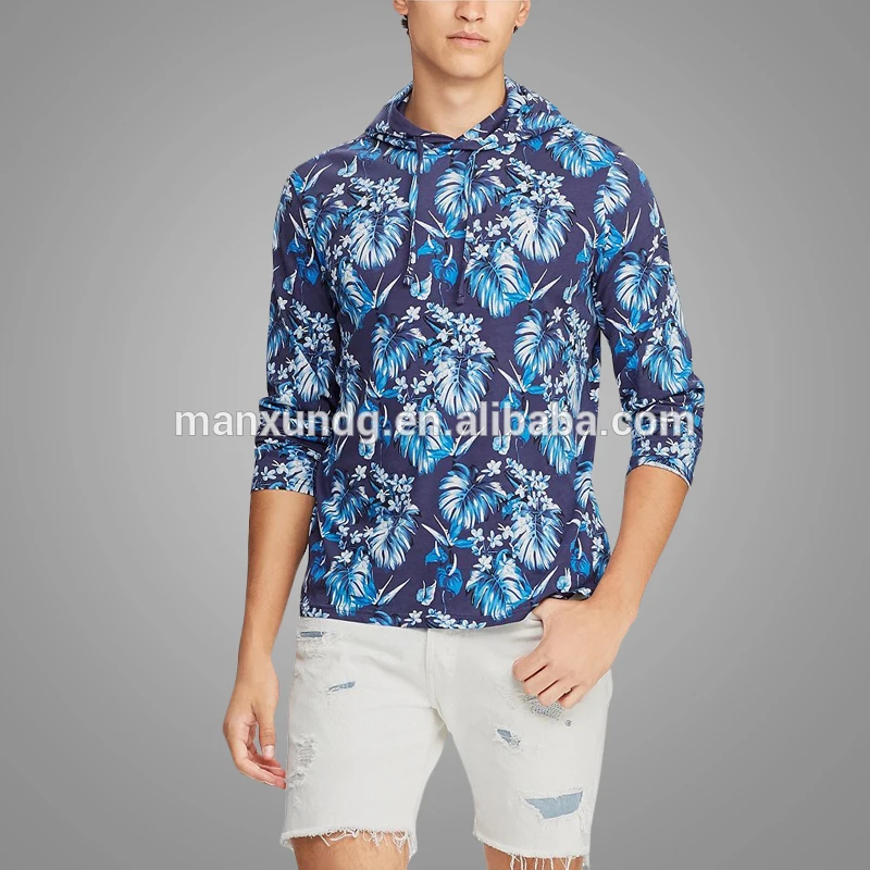 Fashion Men Floral Long-Sleeve Hooded Tee For Men Autumn Custom Hoodie Printing Pullover Hot Selling 2018