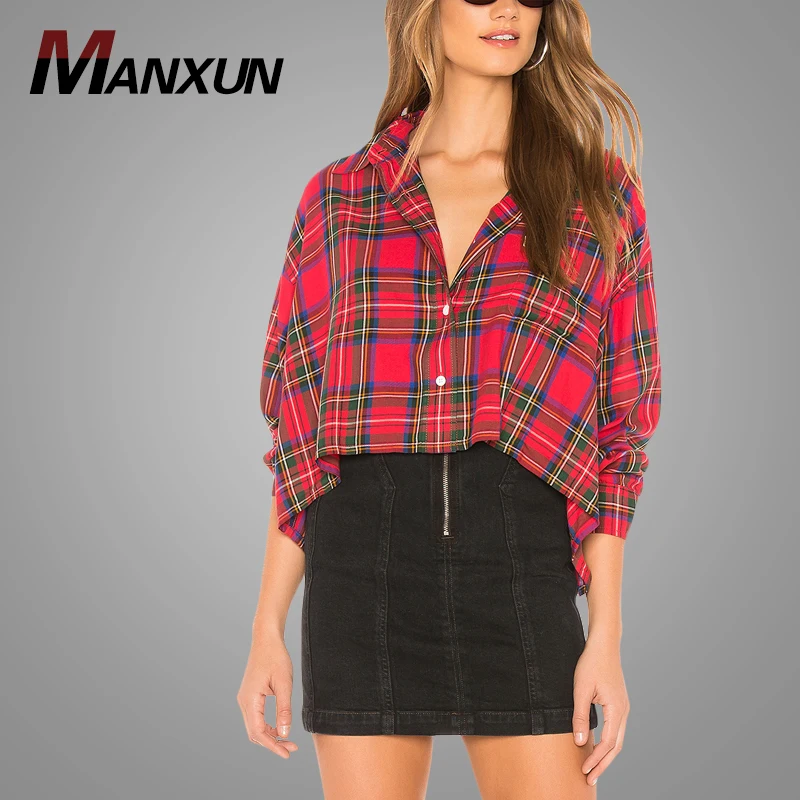 Hot Sell OEM Wholesale Classic Plaid Vintage Blouse Latest Custom Elegant Women Tops Blouses 2018