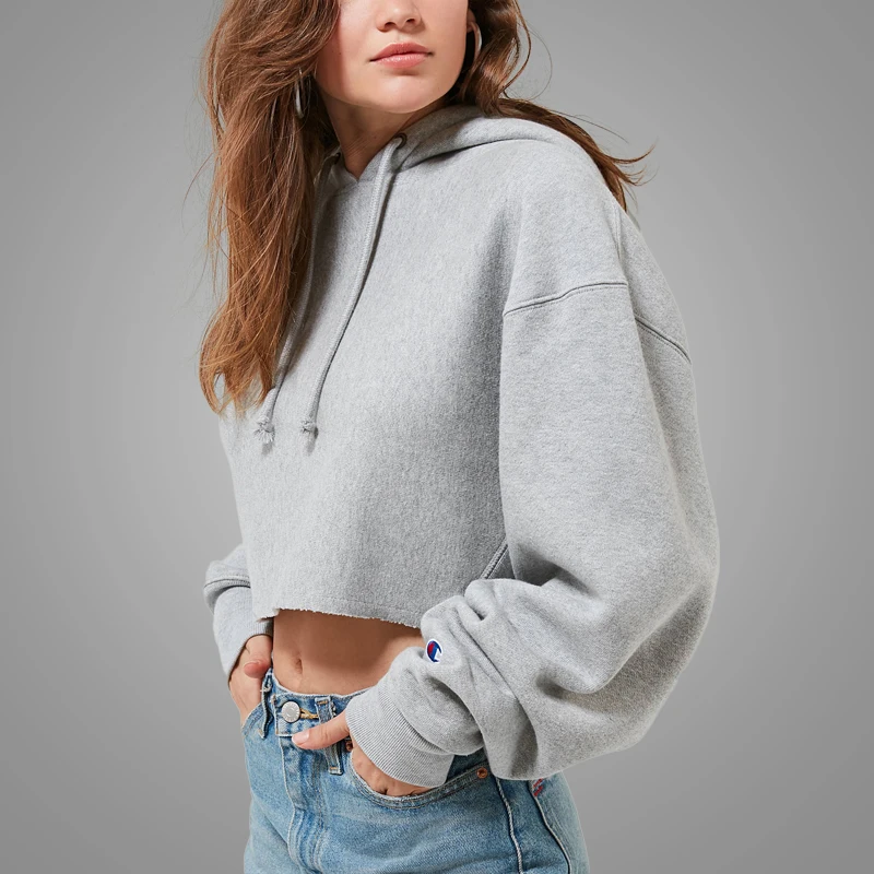 Womens Plain Crop Top Pullover Hoodie Hot Sale Long Sleeve Oversized Crop Hoodies for Female 3