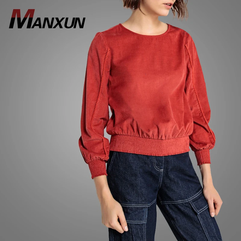Wholesale Round Neck Casual Clothes Cozy Soft Oversized Sweatshirt Dropped Sleeves Elastic Waist Cuffs Tops Blouse