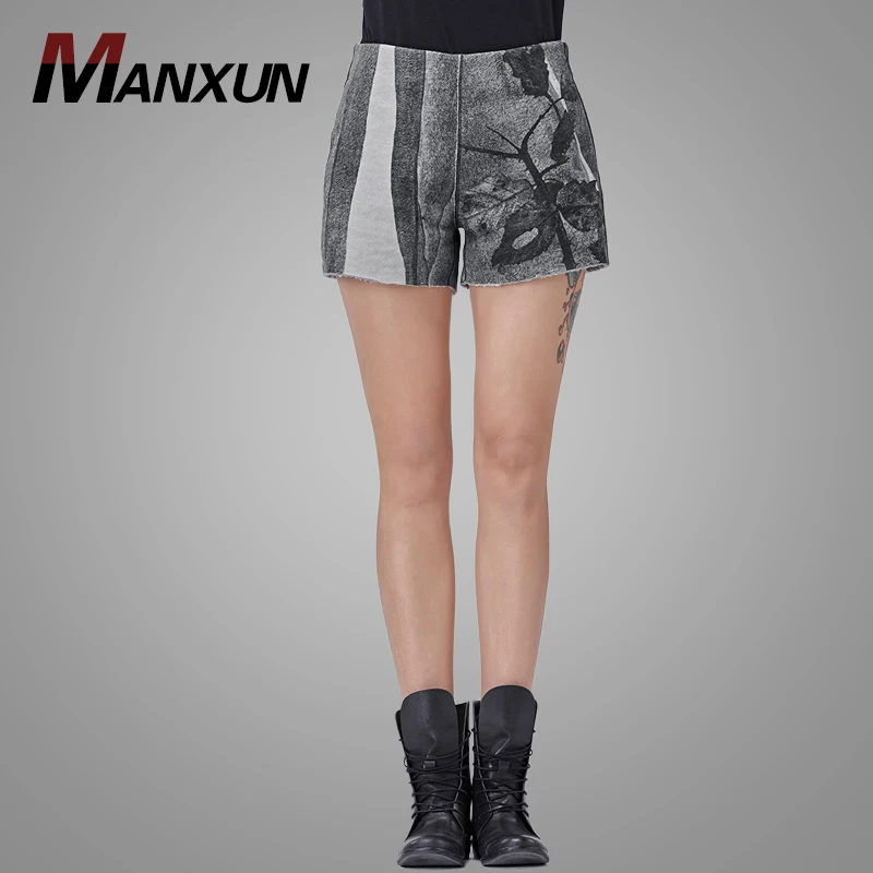 Wholesale Dark Gray Flocking Print Velvet Summer Autumn Fashion Women Shorts Pant