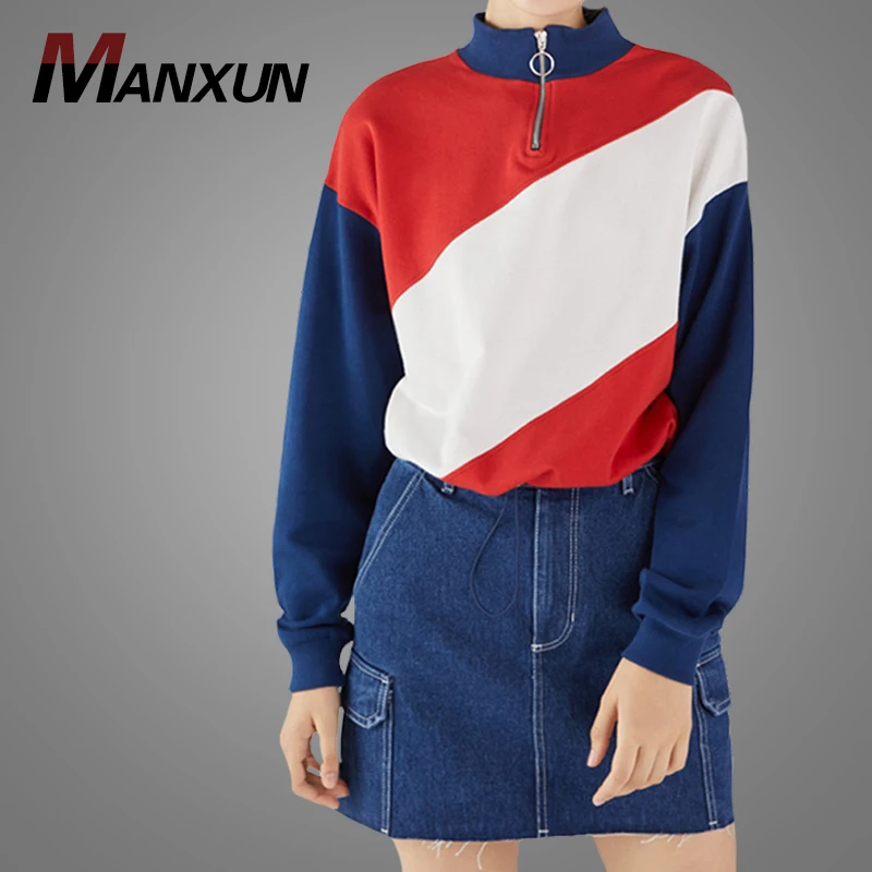 Wholesale Online Women Clothing Stand Collar Sweatshirt New Fashion Elastic Waist Design Blouse Sport Tops